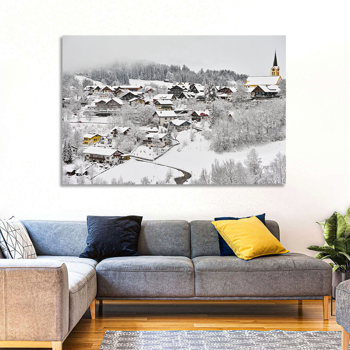 Oberstaufen Winter Village Wall Art in a room, landscape