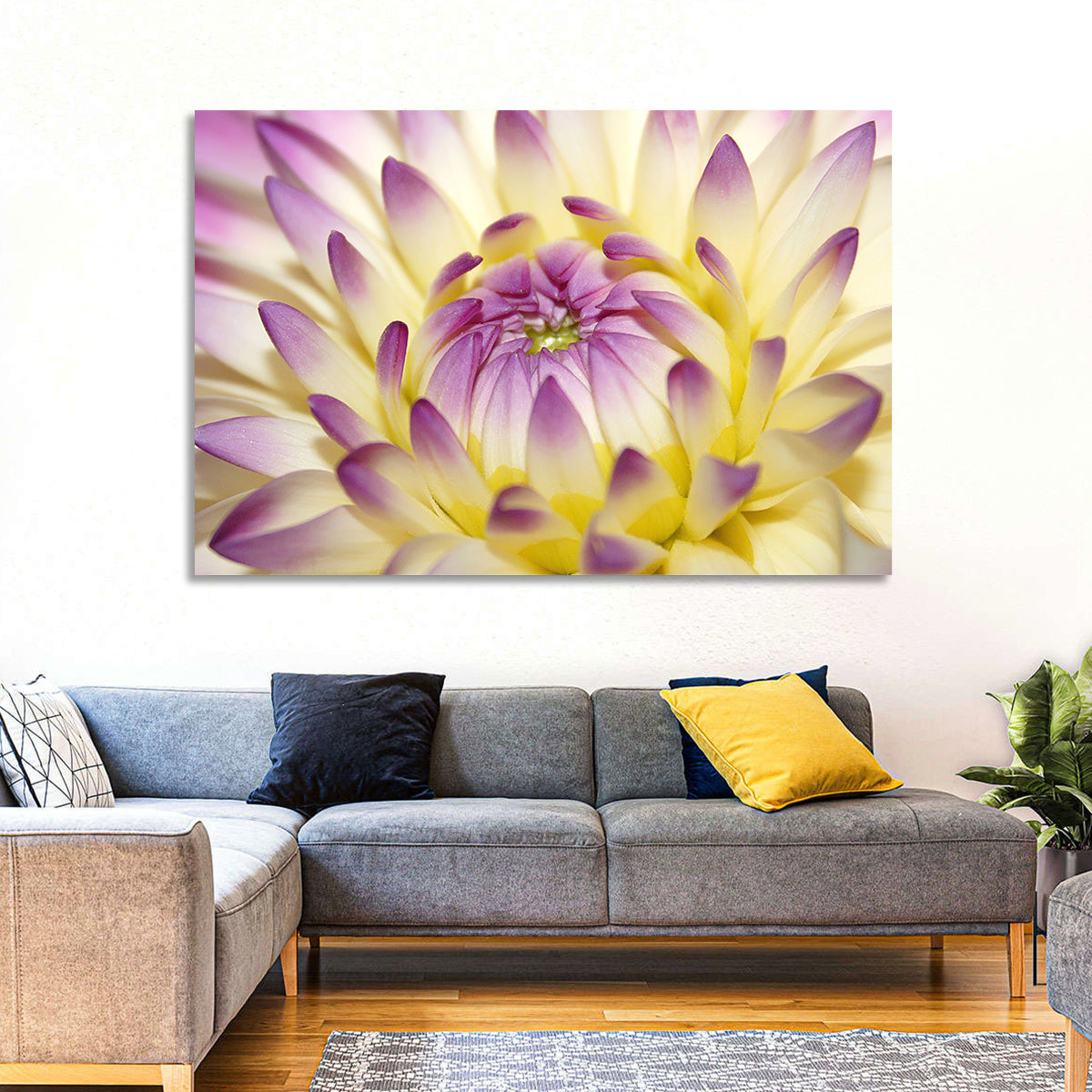 Dahlia Macro Portrait Wall Art in a room, landscape