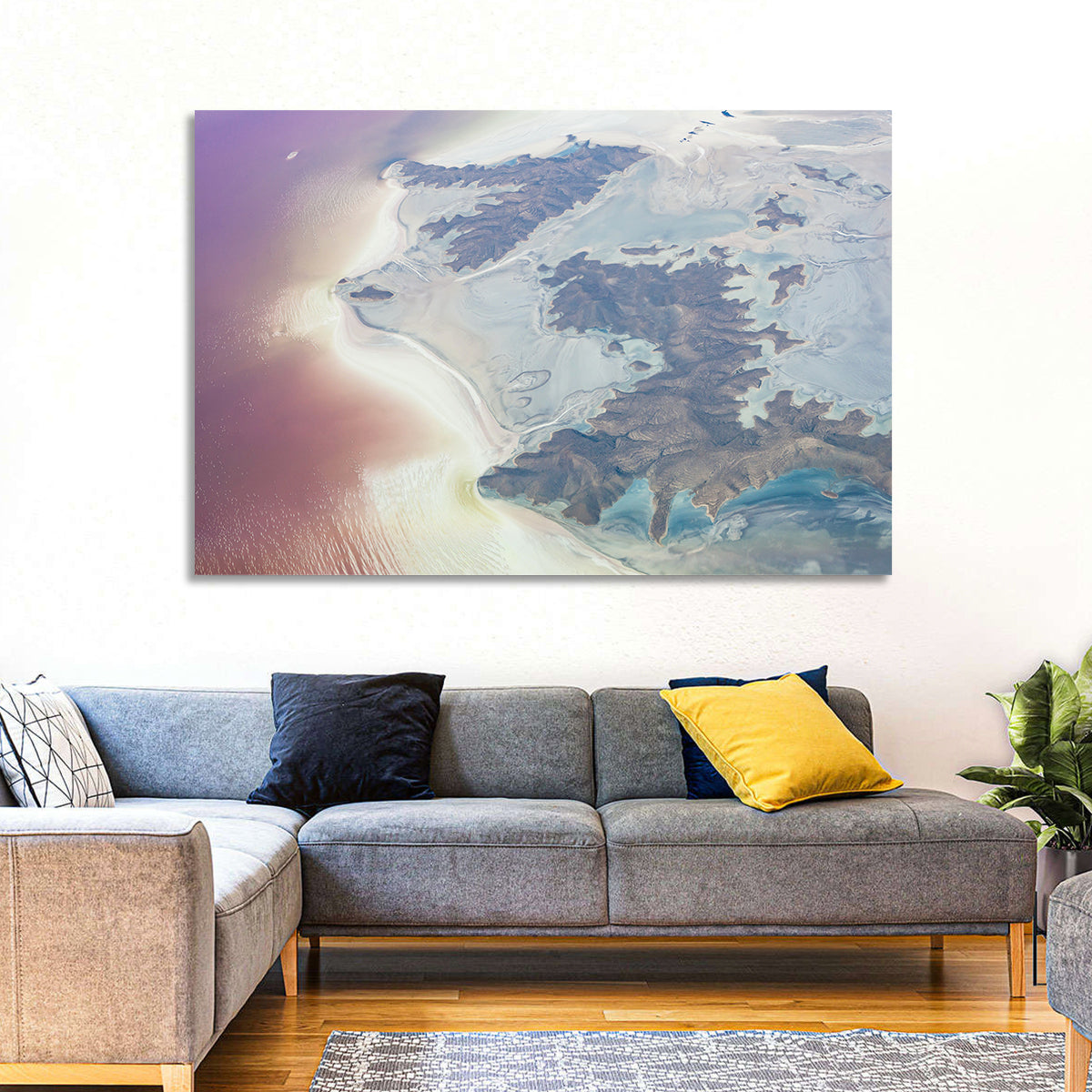 Urmia Lake Aerial View Wall Art in a room, landscape