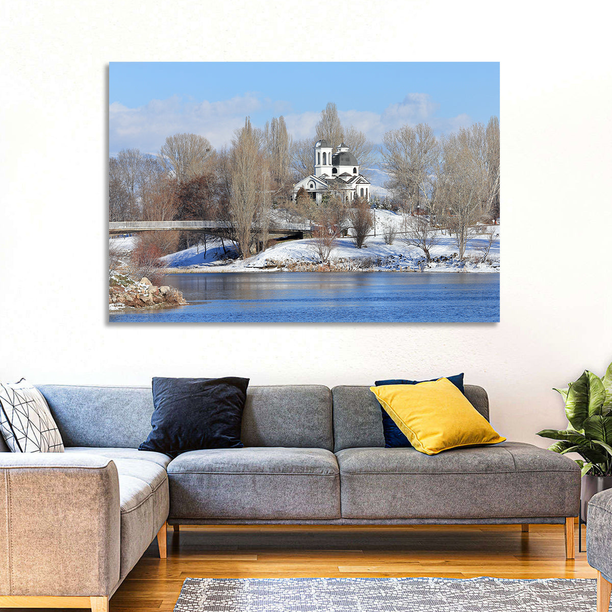 St Naum Ohridski Church by Lake Wall Art in a room, landscape