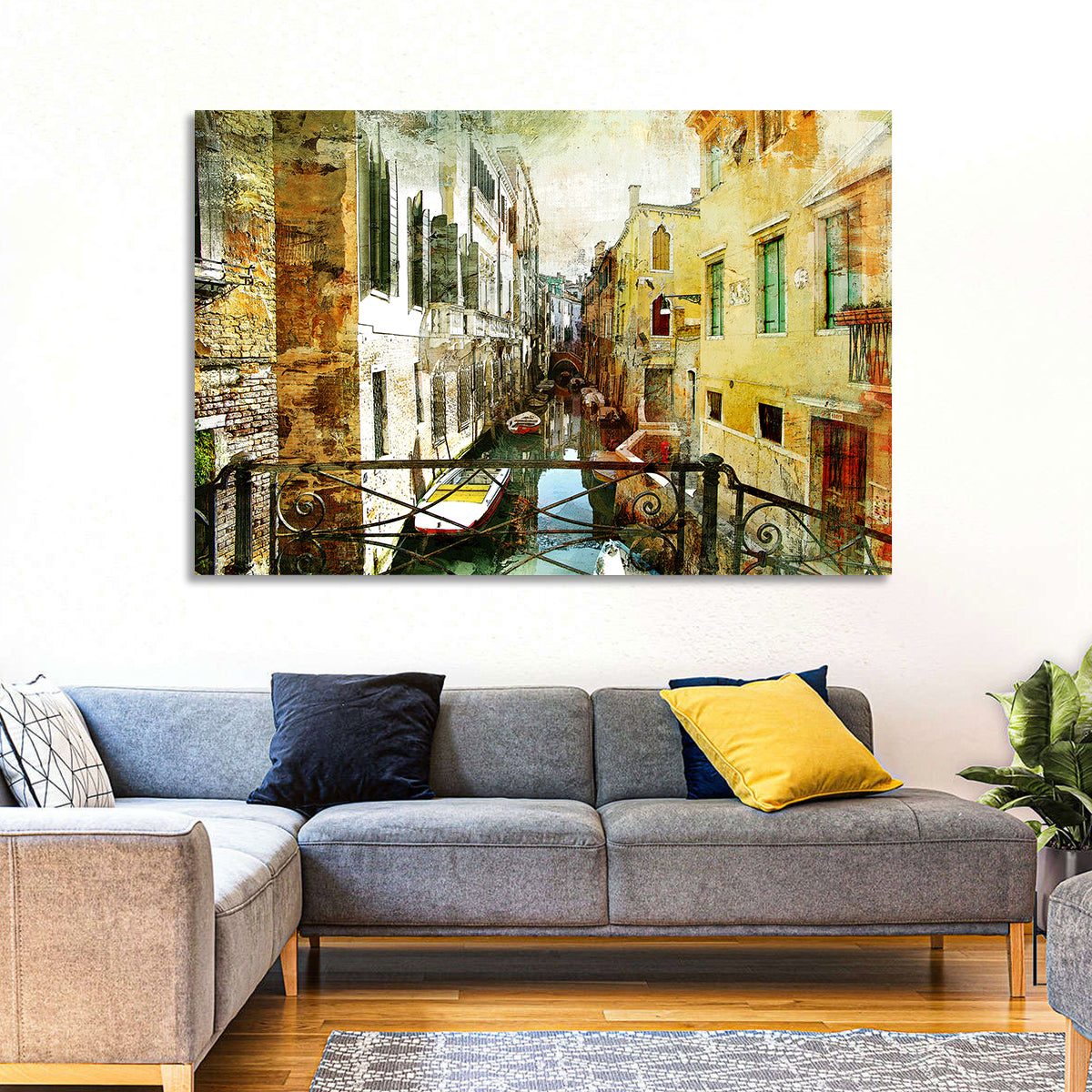 Venice Canal View Wall Art in a room, landscape
