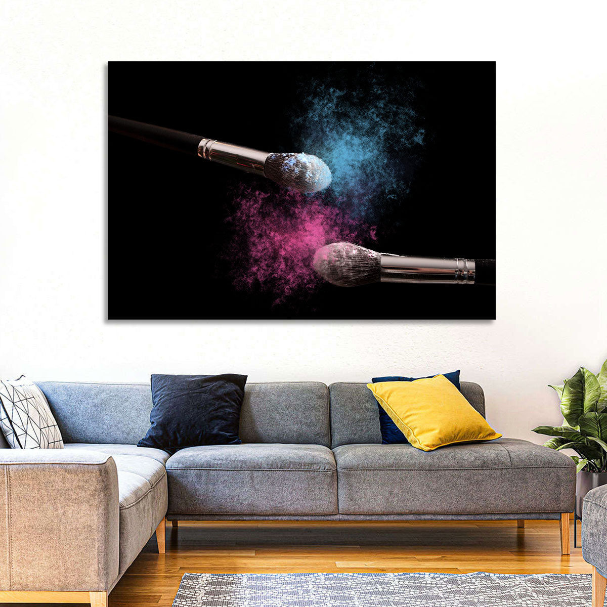 Powder Burst Makeup Brushes Wall Art in a room, landscape