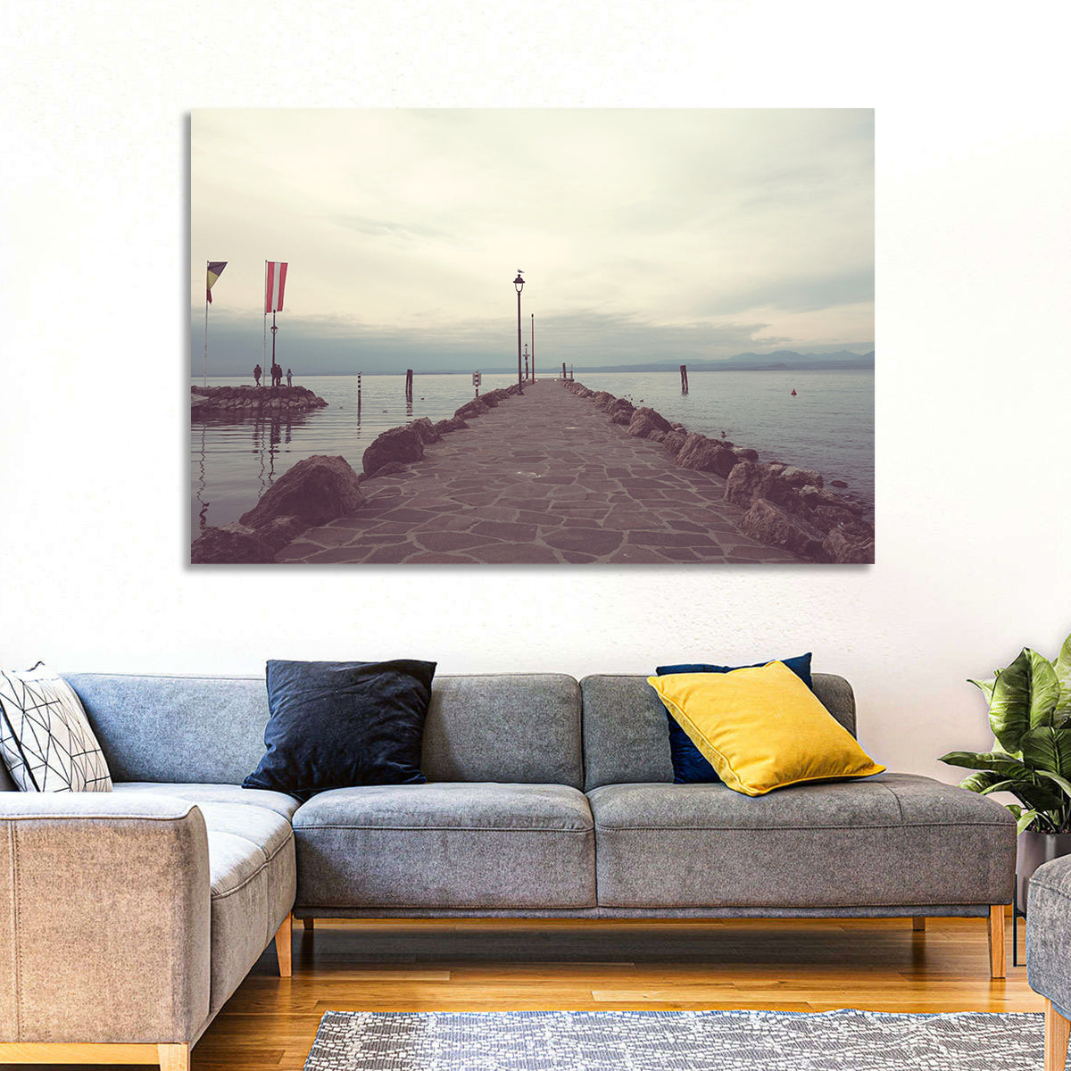 Stone Pier at Lake Garda Wall Art in a room, landscape