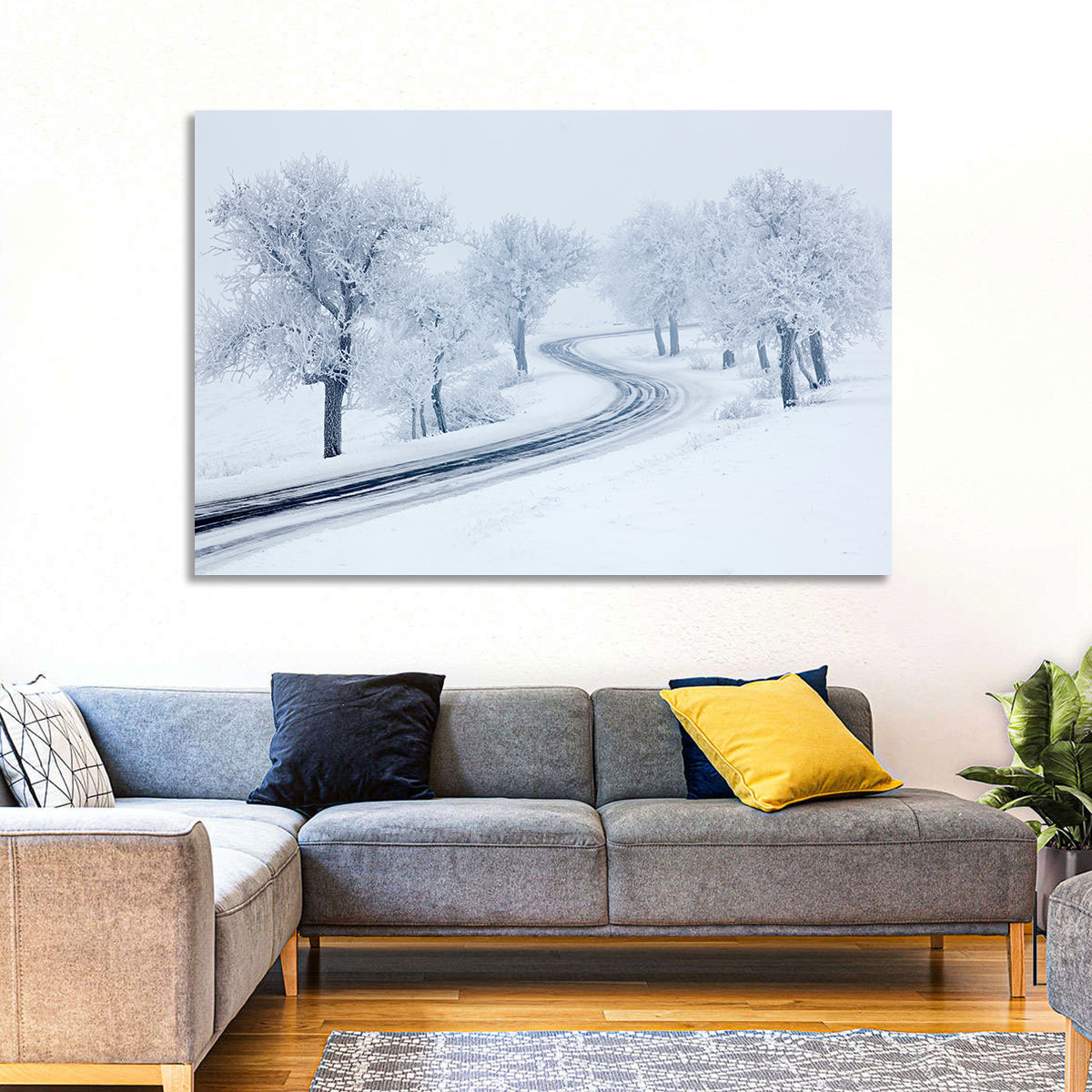 Misty Winter S-curve Road Wall Art