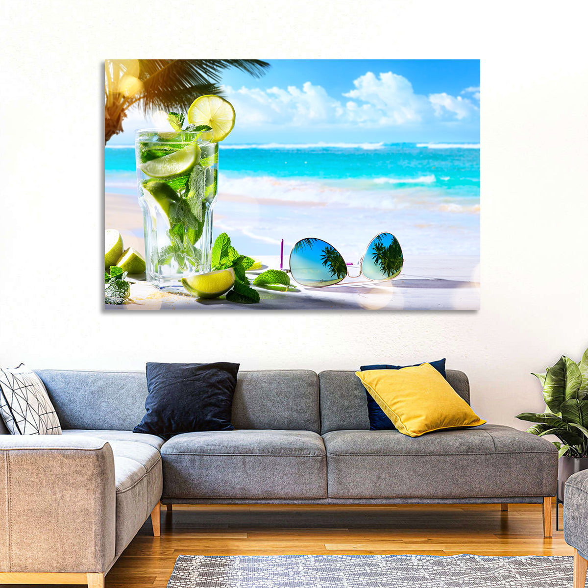 Mojito Beach Scene Wall Art in a room, landscape