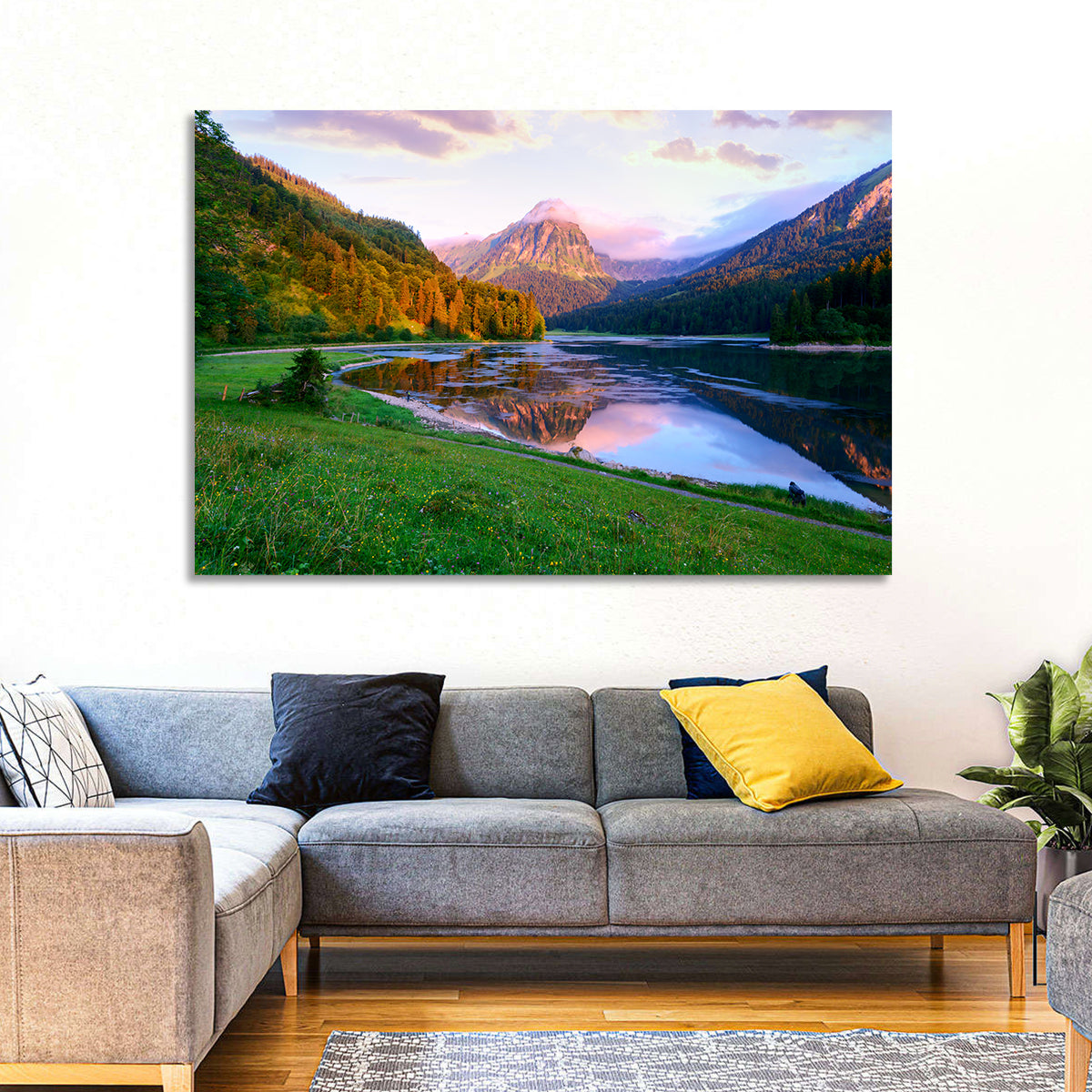 Obersee Reflection, Switzerland Wall Art in a room, landscape