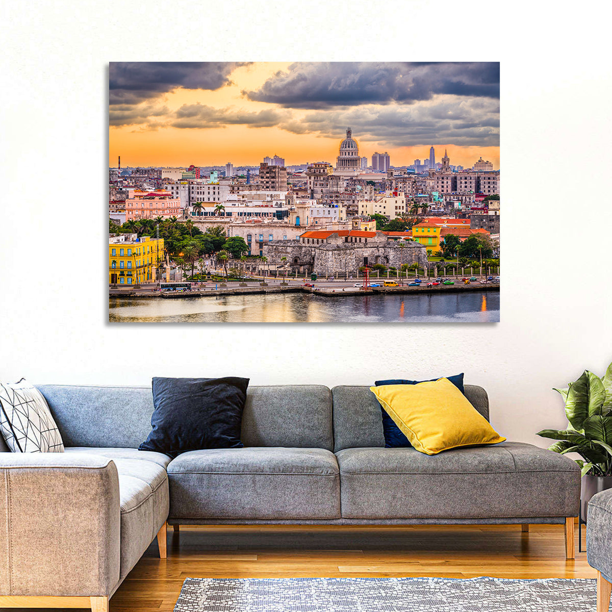 Havana Waterfront at Sunset Wall Art in a room, landscape
