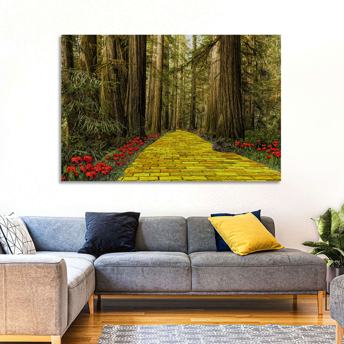 Yellow Brick Path Through Redwoods Wall Art