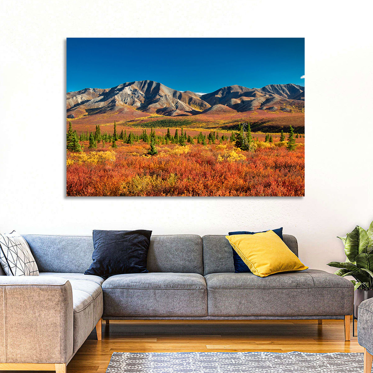 Denali Autumn Peaks Wall Art in a room, landscape
