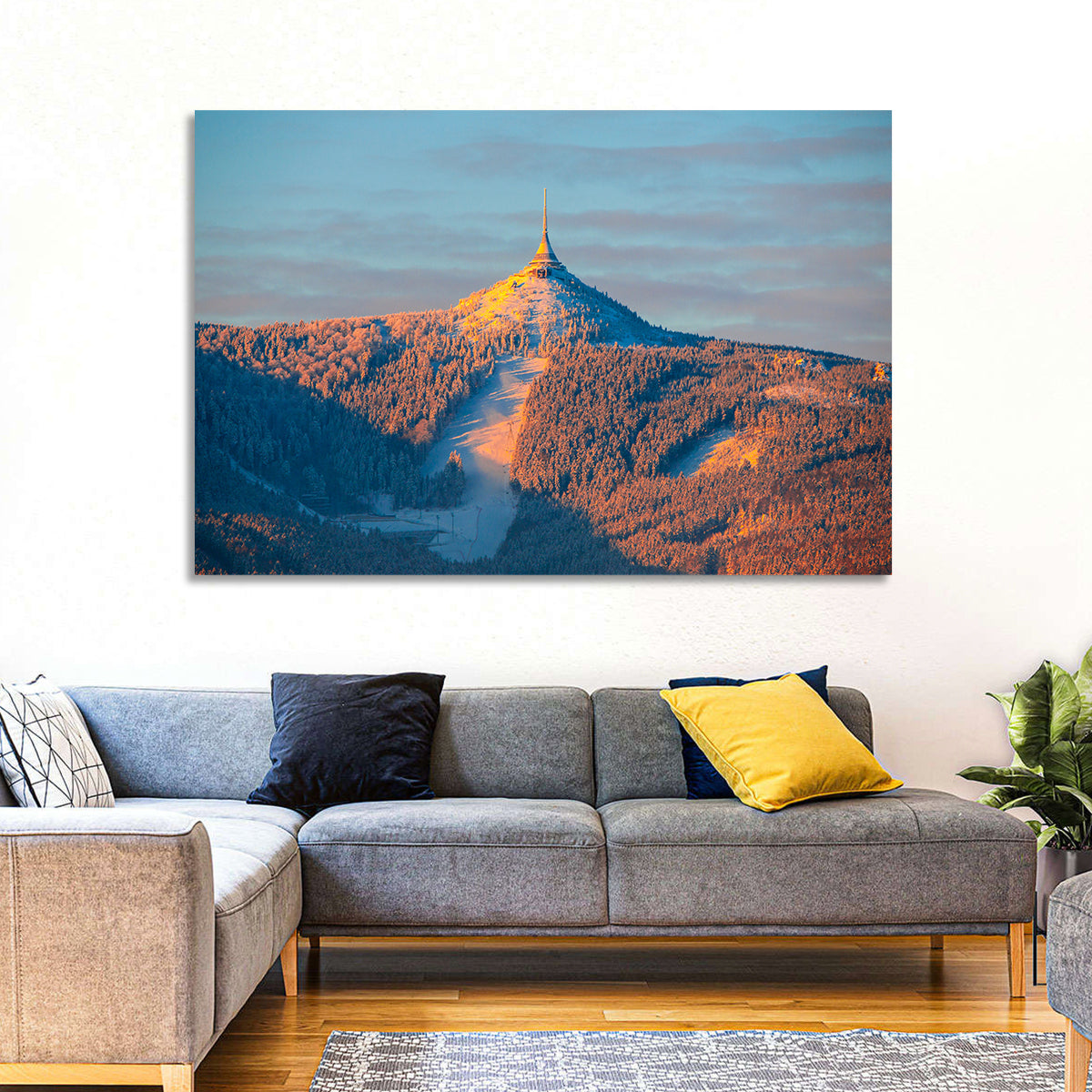 Ještěd Summit at Golden Hour Wall Art in a room, landscape