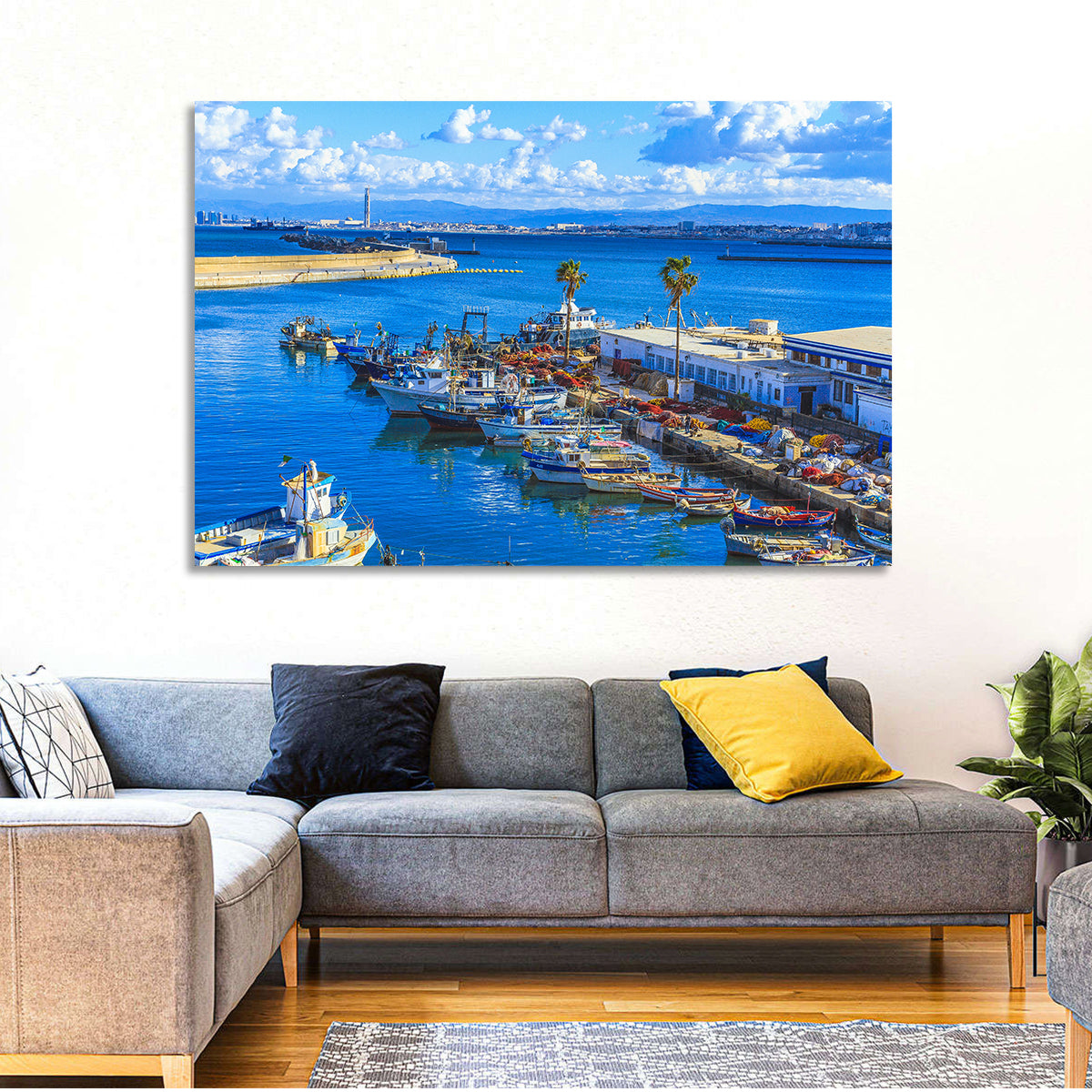 Sfax Fishing Harbor Wall Art in a room, landscape