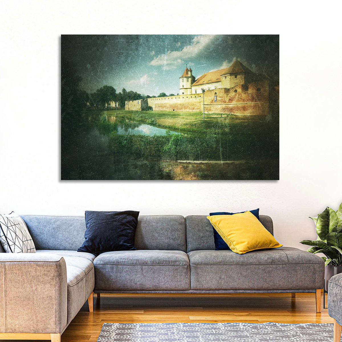 Făgăraș Fortress Moat Reflection Wall Art in a room, landscape