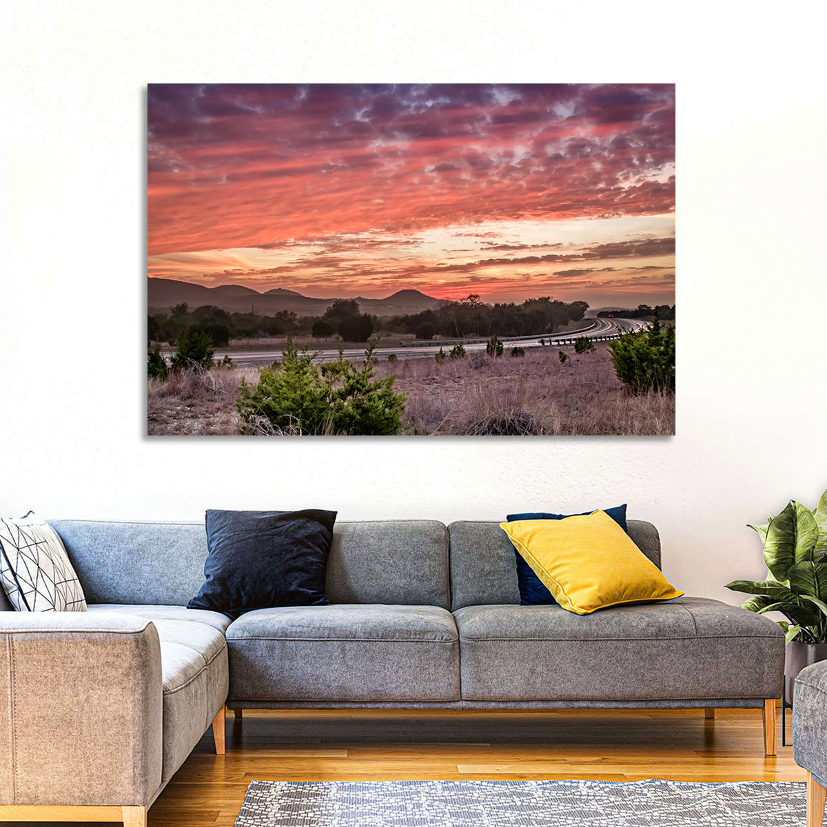 Sunset Curve on Texas Highway 16 Wall Art in a room, landscape
