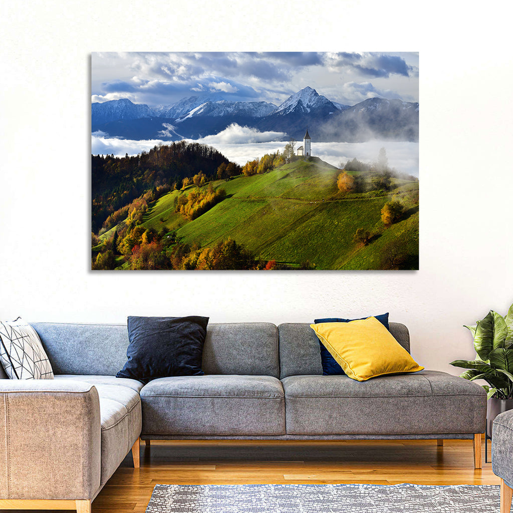 Jamnik Church on Misty Hill Wall Art