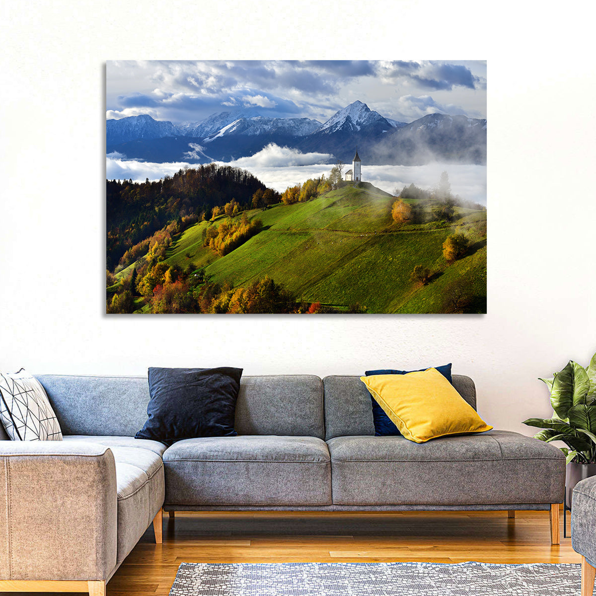 Jamnik Church on Misty Hill Wall Art