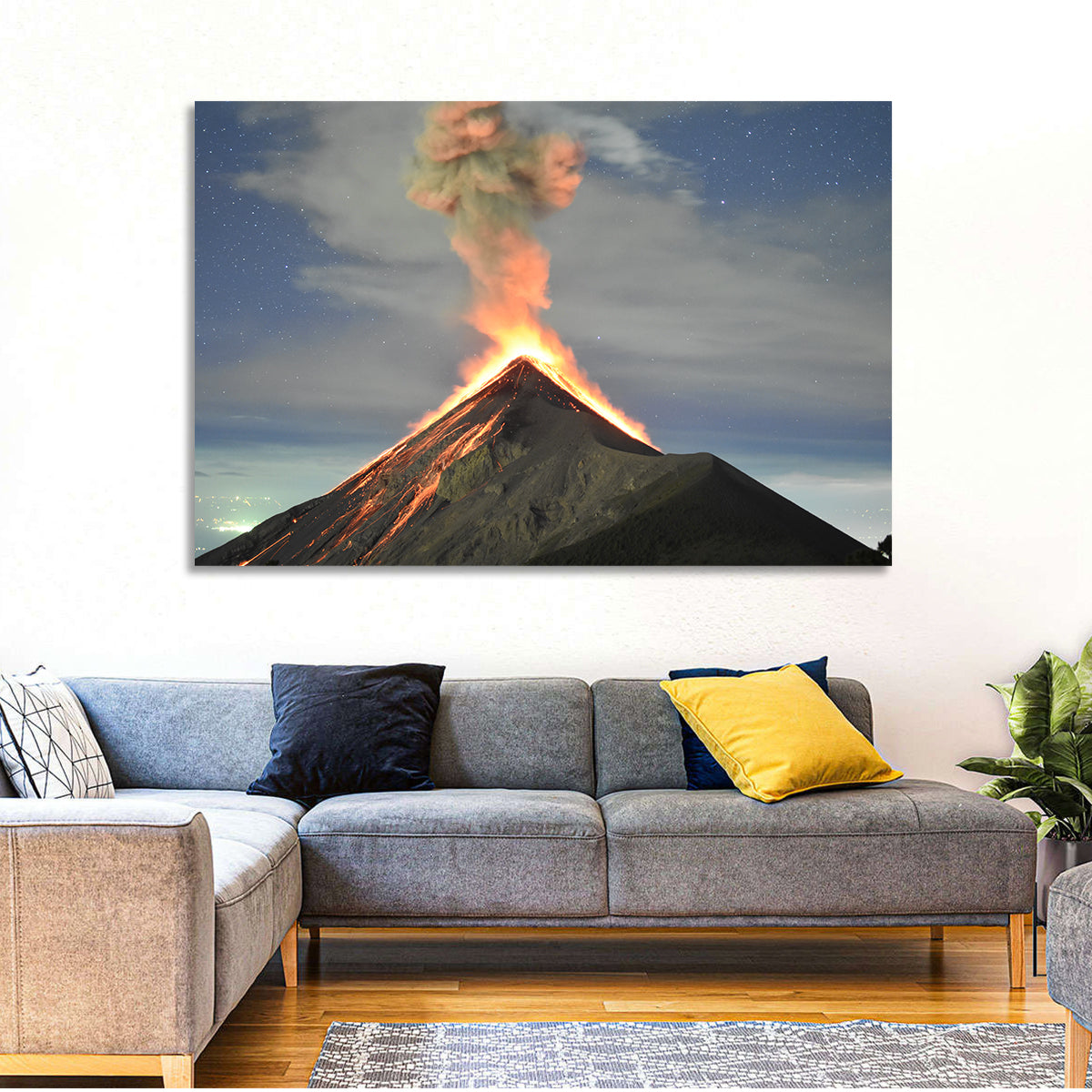 Fuego Night Eruption Wall Art in a room, landscape