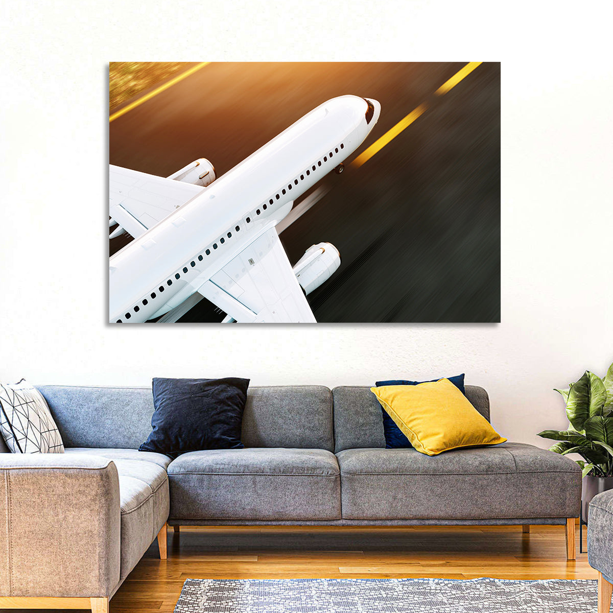 Commercial Jet Takeoff at Sunset Wall Art