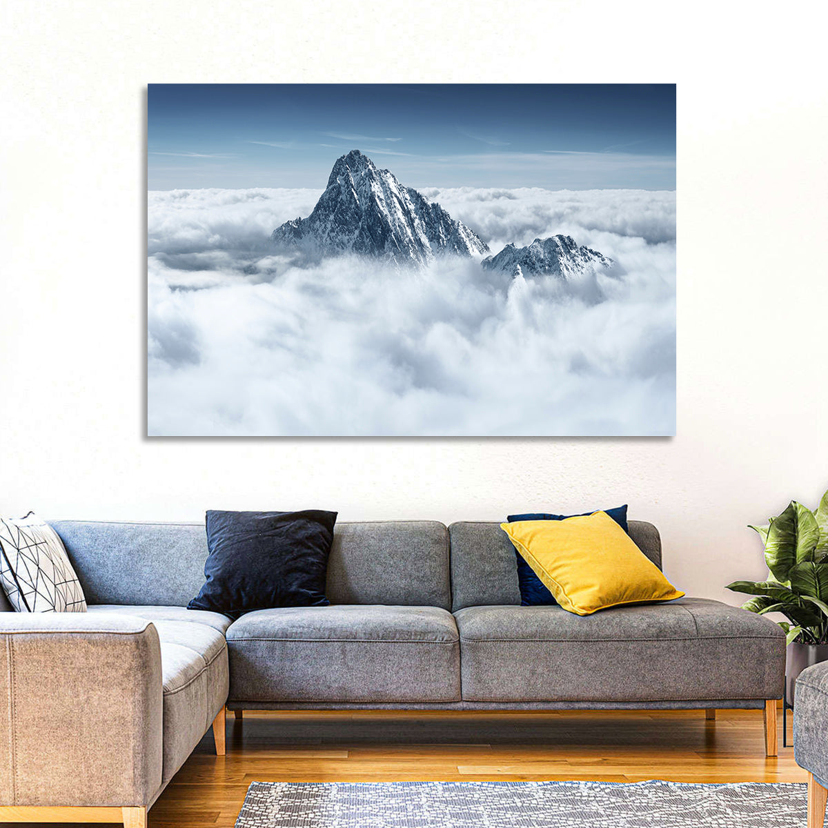 Peaks Above Clouds Wall Art in a room, landscape