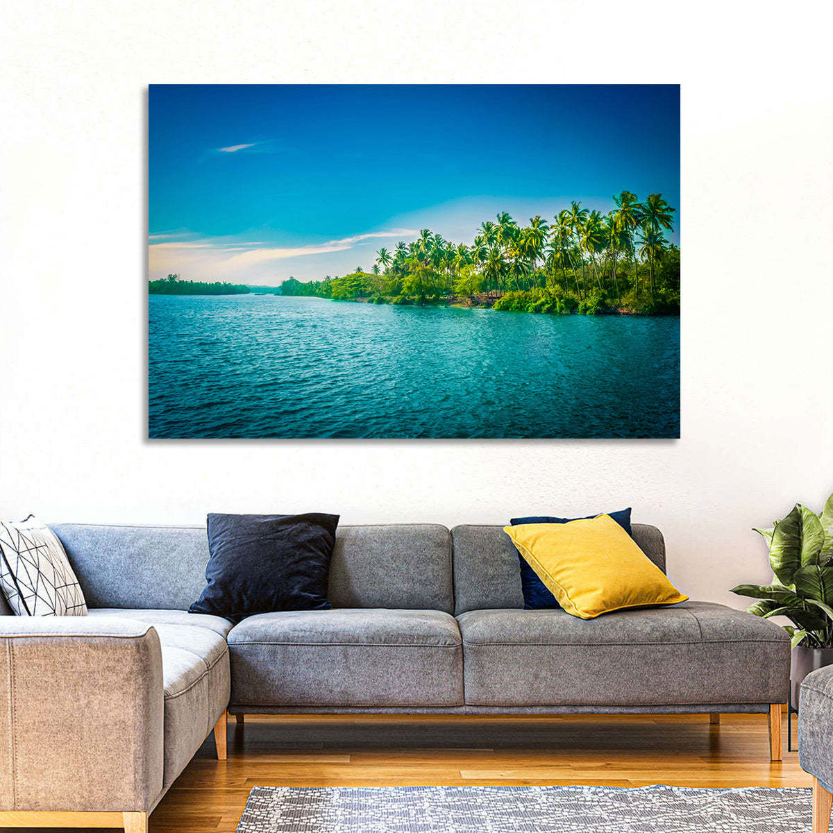 Tropical River in India Wall Art in a room, landscape