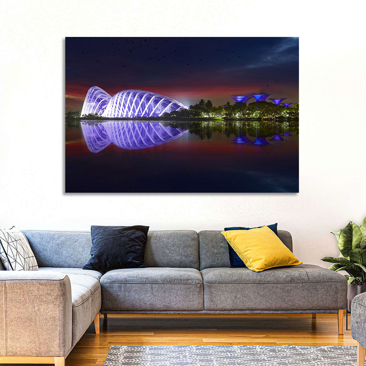 Gardens by the Bay Night Reflection Wall Art in a room, landscape