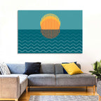 Teal Ocean Sunset Illustration Wall Art