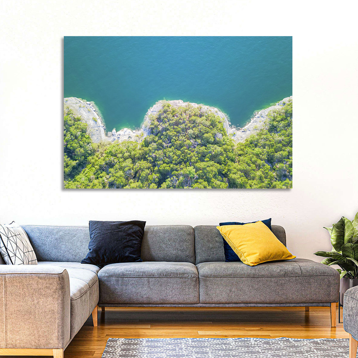 Lake Travis Shoreline Aerial Wall Art in a room, landscape