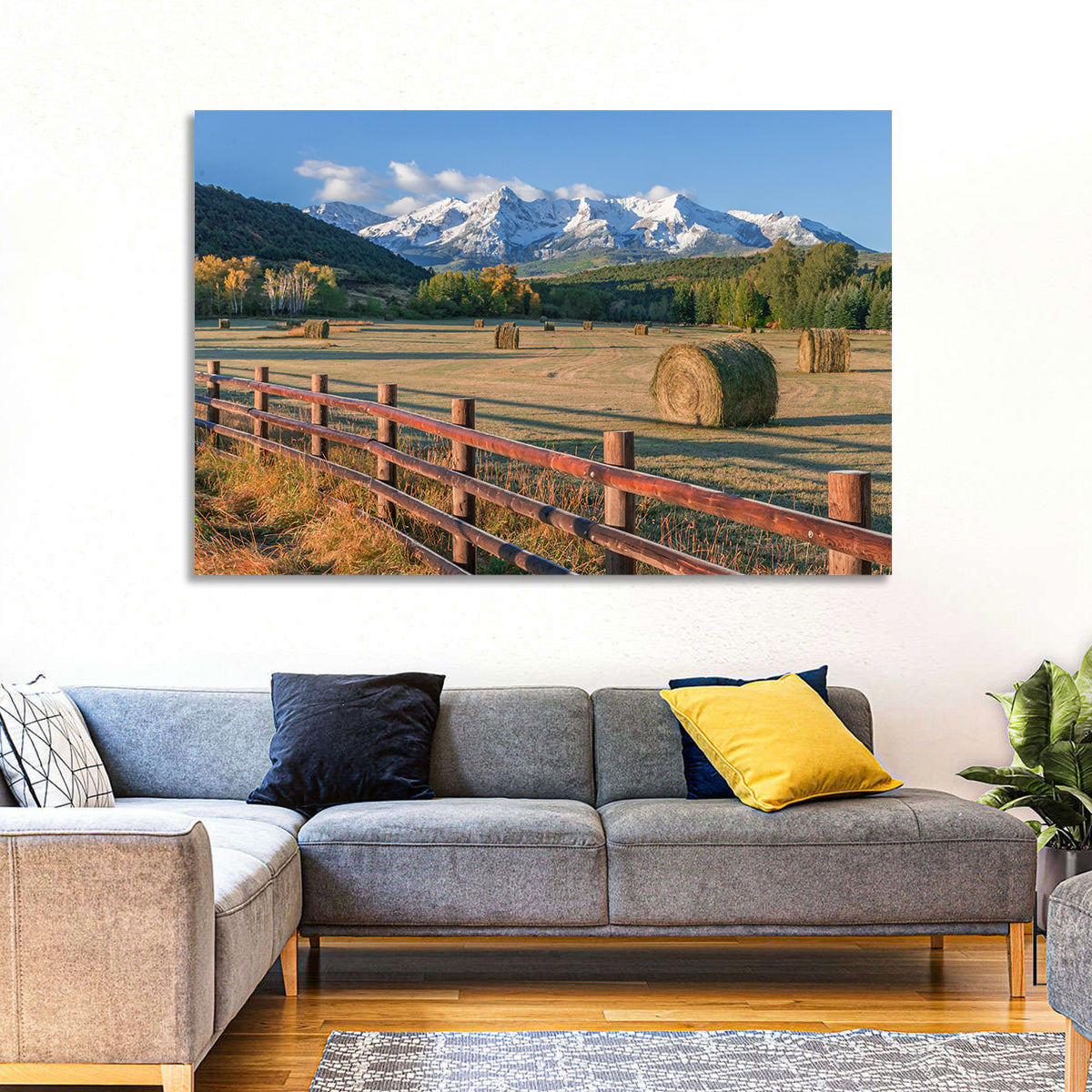 Colorado Hay Bales Wall Art in a room, landscape