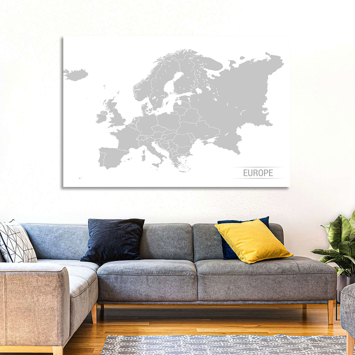 Gray Europe Outline Map Wall Art in a room, landscape