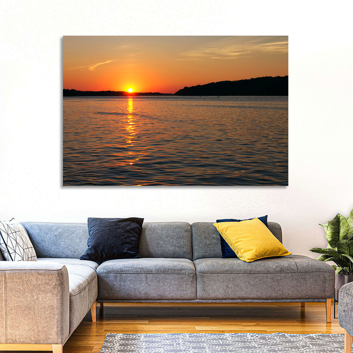 Mississippi River Sunset Wall Art in a room, landscape