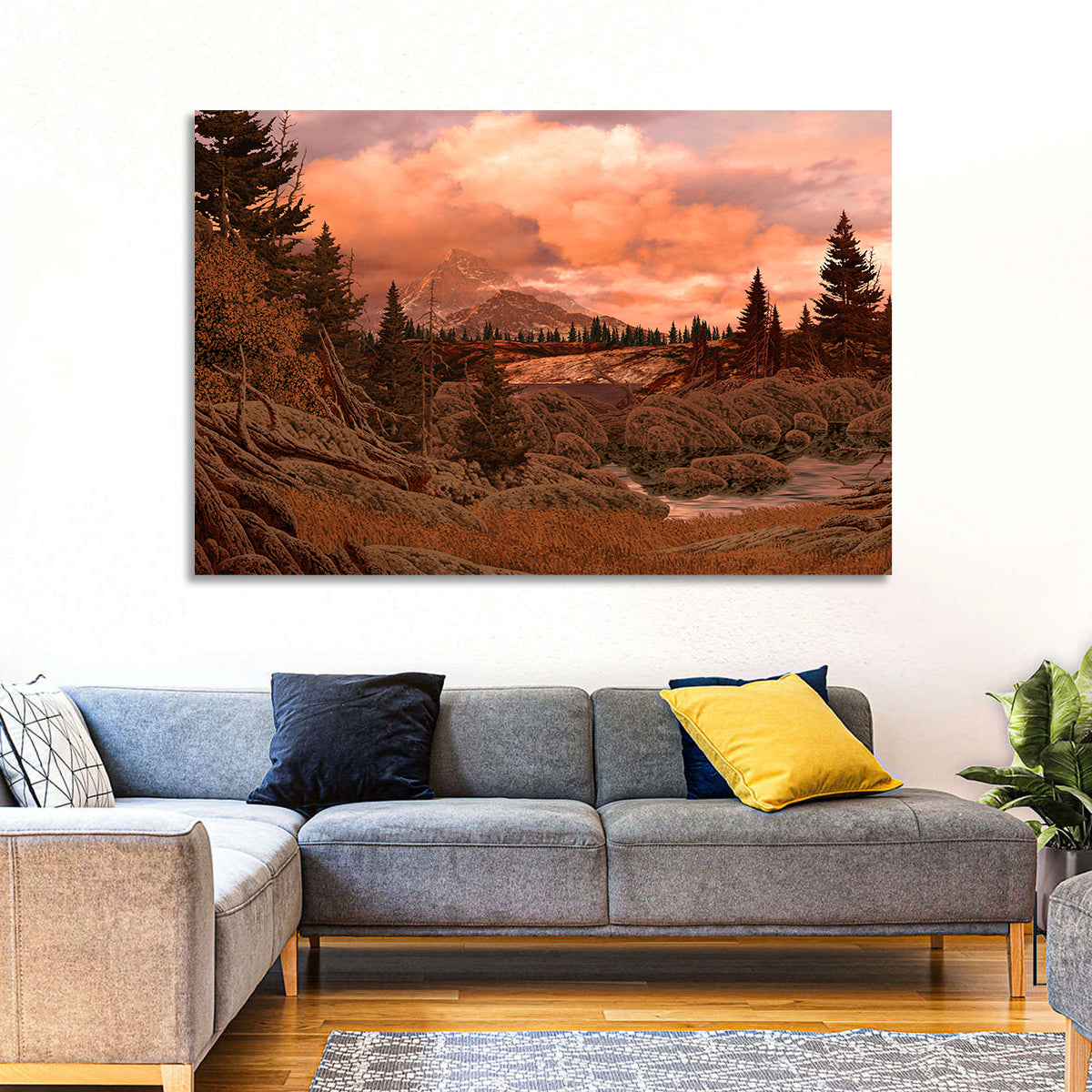 Rocky Mountain Lake at Dusk Wall Art in a room, landscape