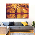 Golden Mist Forest Reflection Wall Art