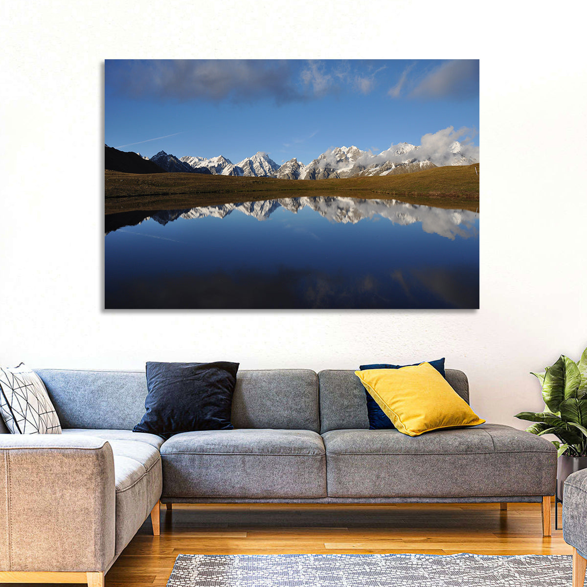 Svaneti Lake Reflection Wall Art in a room, landscape