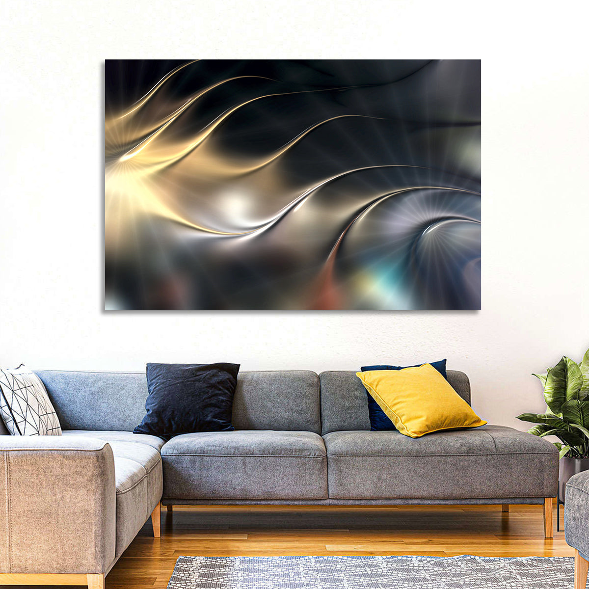 Luminous Metallic Wave Wall Art