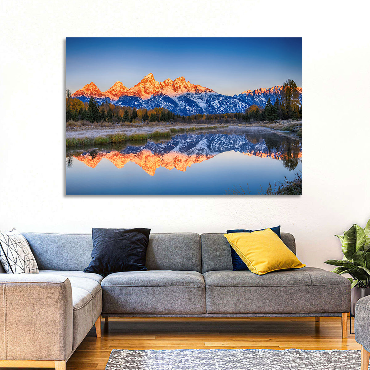 Schwabacher Landing, Grand Teton Sunrise Wall Art in a room, landscape