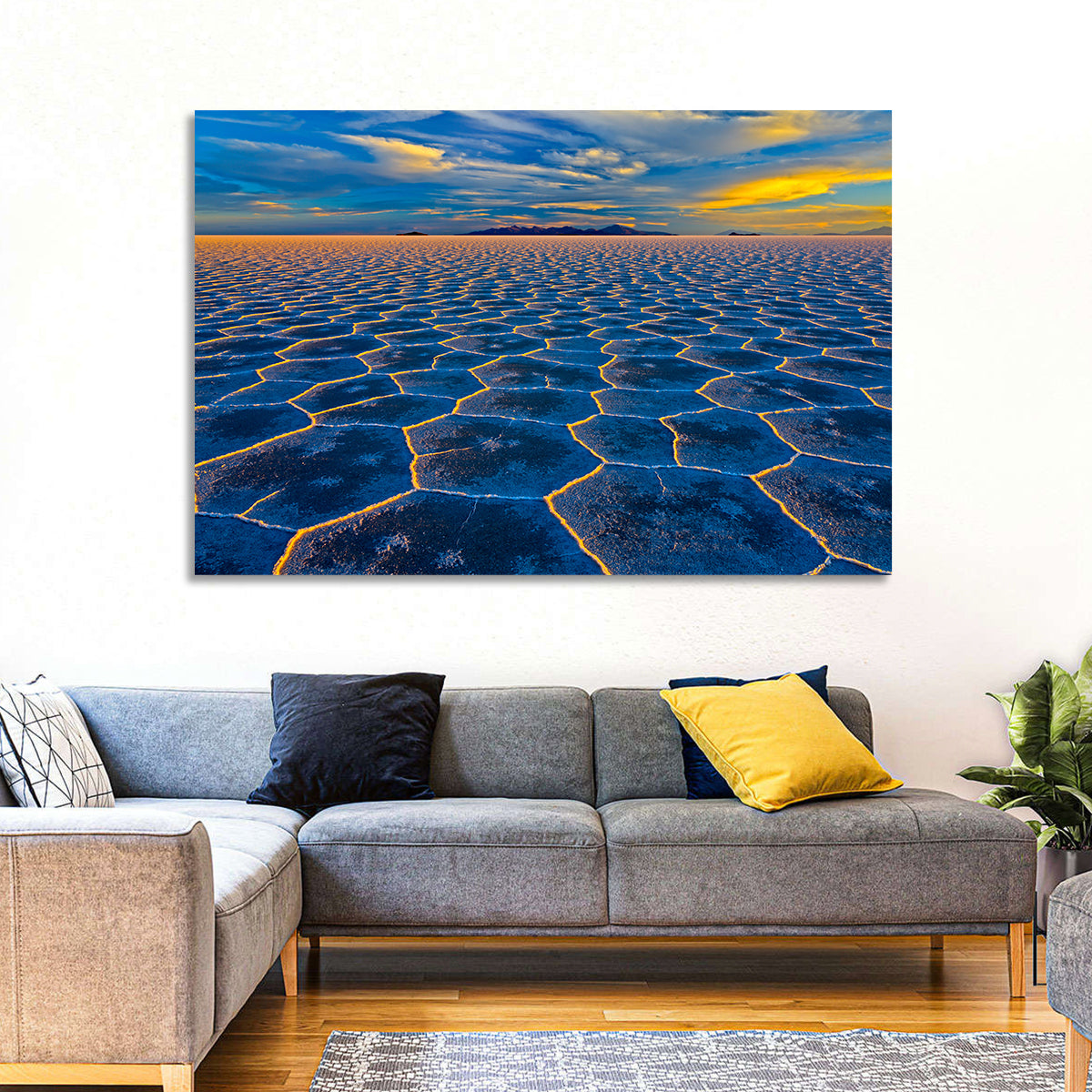 Salar De Uyuni Salt Flats at Sunset Wall Art in a room, landscape