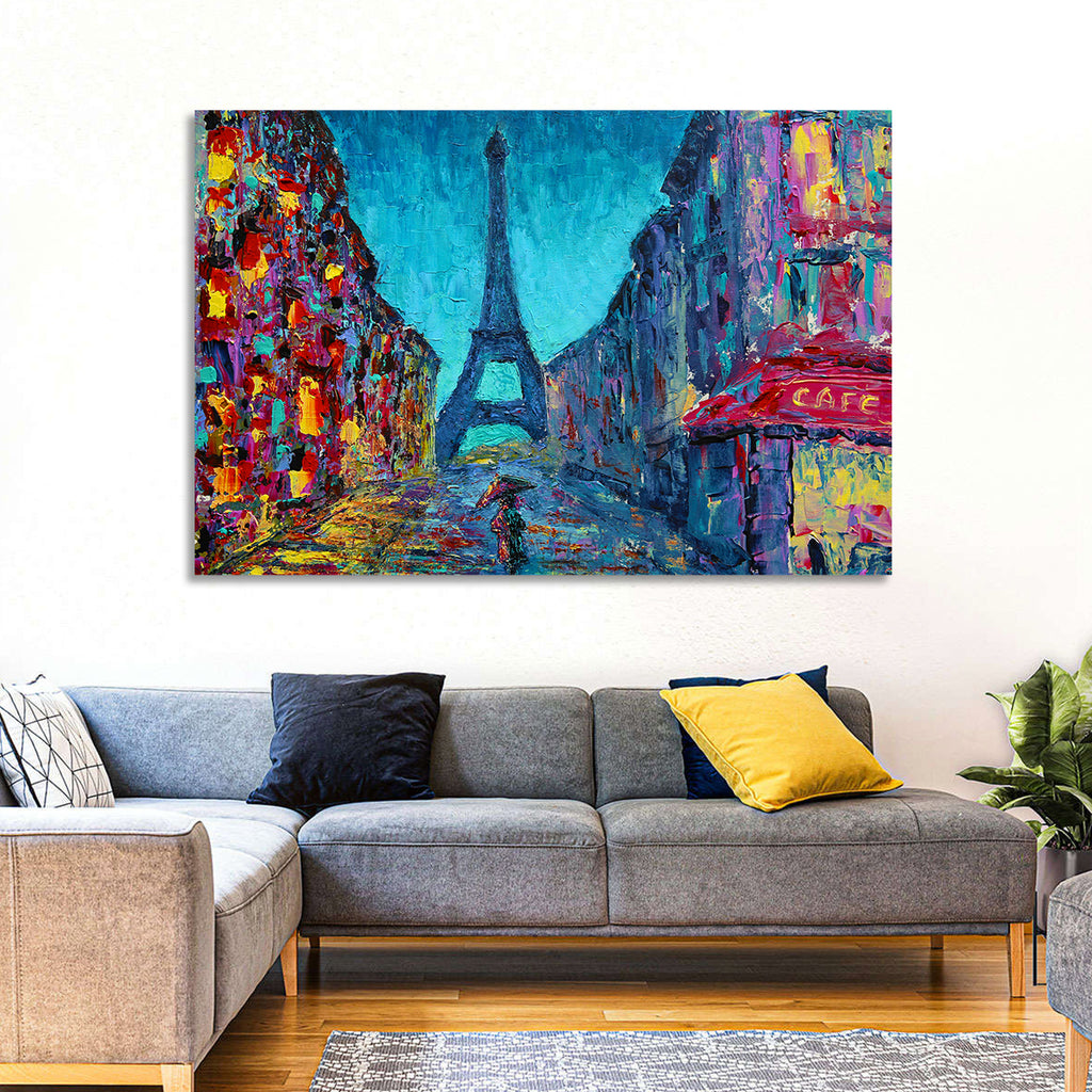 Rainy Paris Street with Eiffel Tower Wall Art