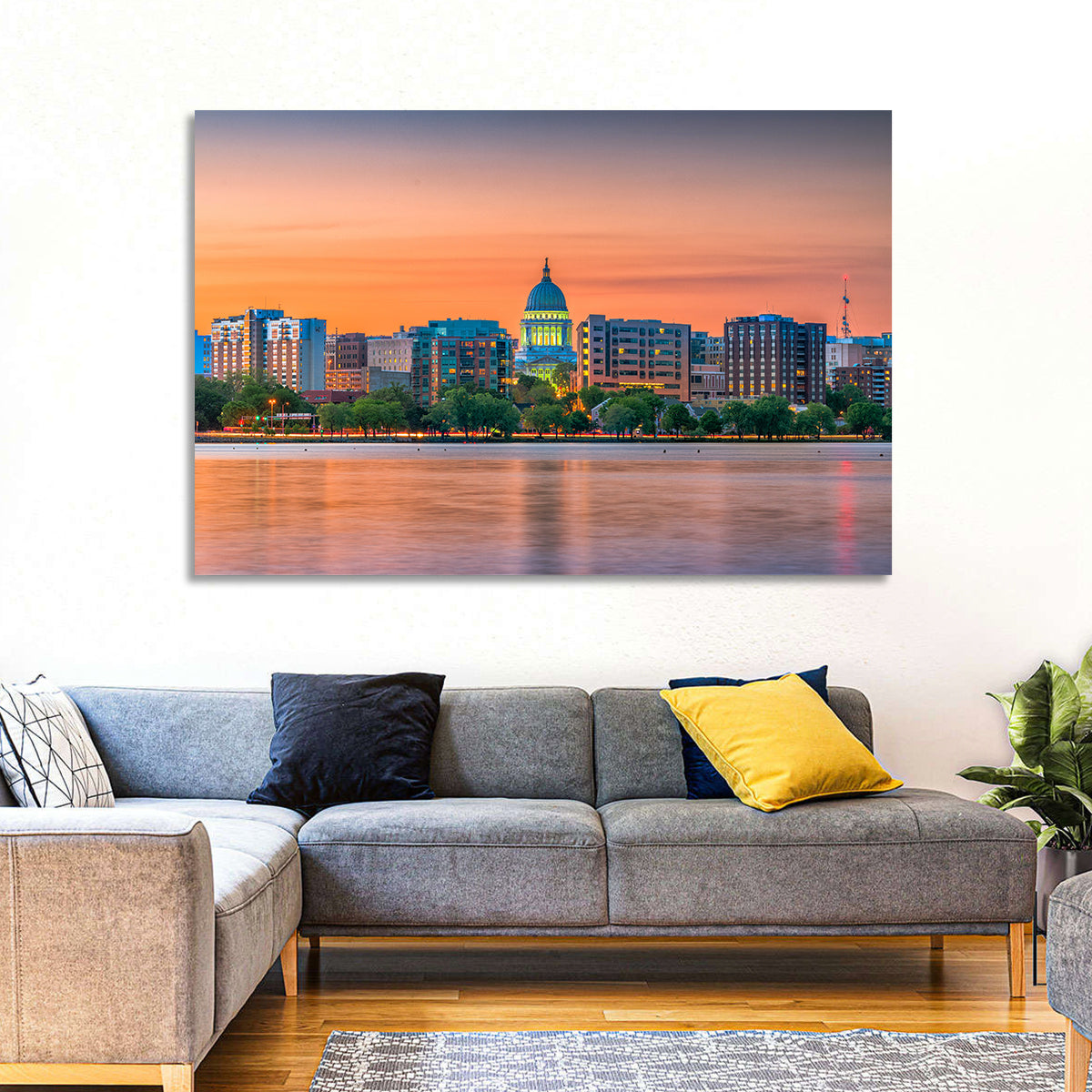 Madison State Capitol Skyline Wall Art in a room, landscape