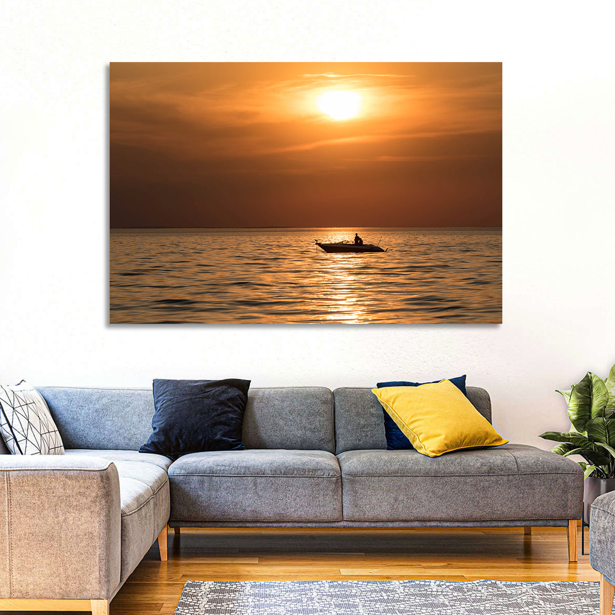 Mille Lacs Lake Sunset Wall Art in a room, landscape