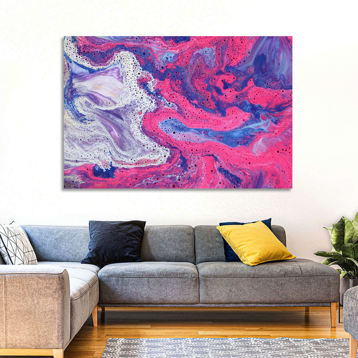 Magenta Bubble Fluid Abstraction Wall Art in a room, landscape