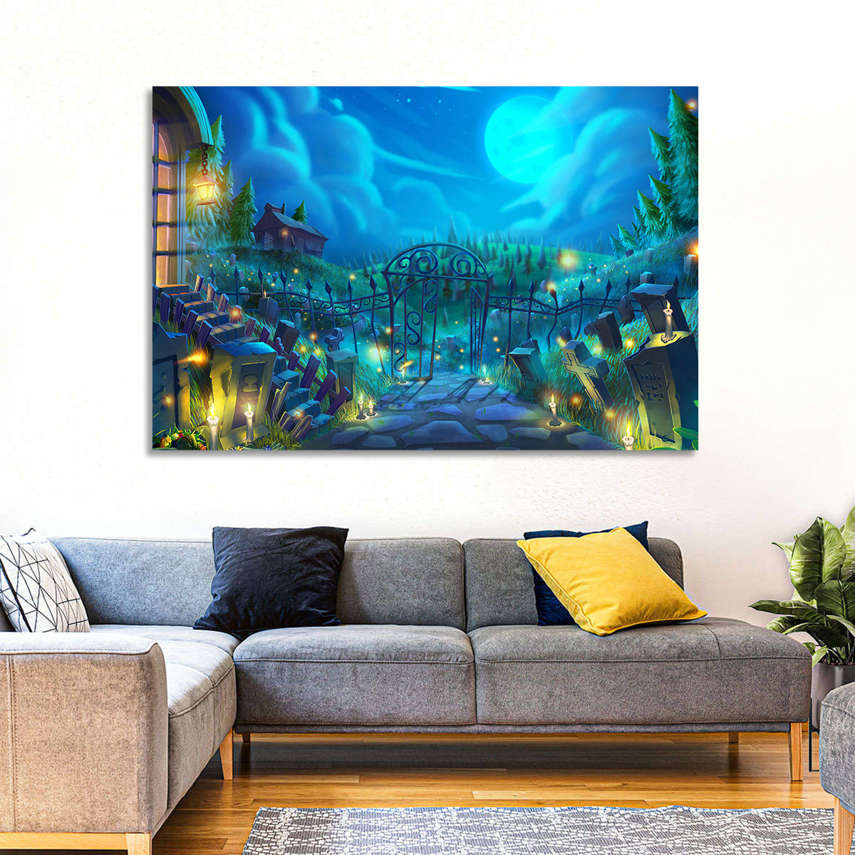 Halloween Cemetery Gate Illustration Wall Art