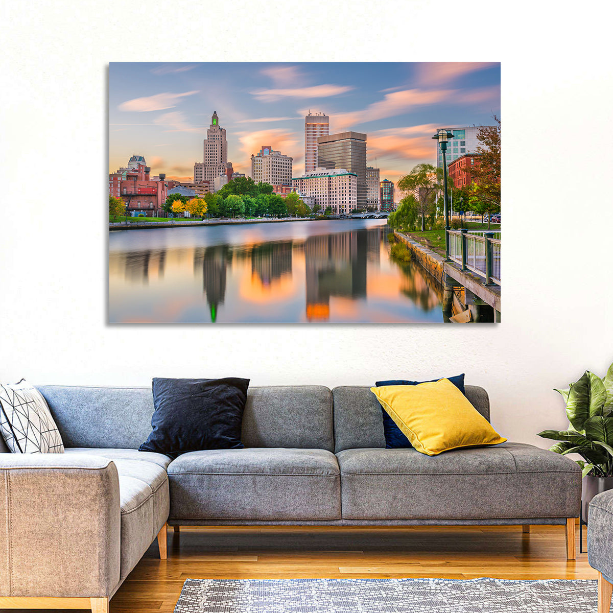 Providence Golden Hour Skyline Wall Art in a room, landscape