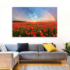 Poppy Field with Double Rainbow Wall Art