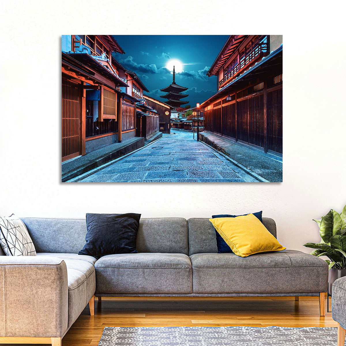 Moonlit Sannen Zaka Kyoto Wall Art in a room, landscape