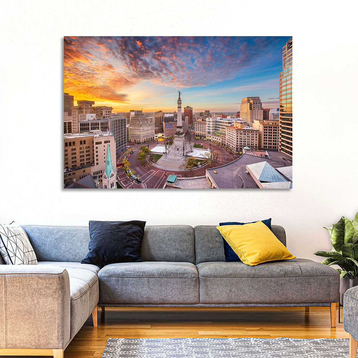 Indianapolis Monument Circle Wall Art in a room, landscape
