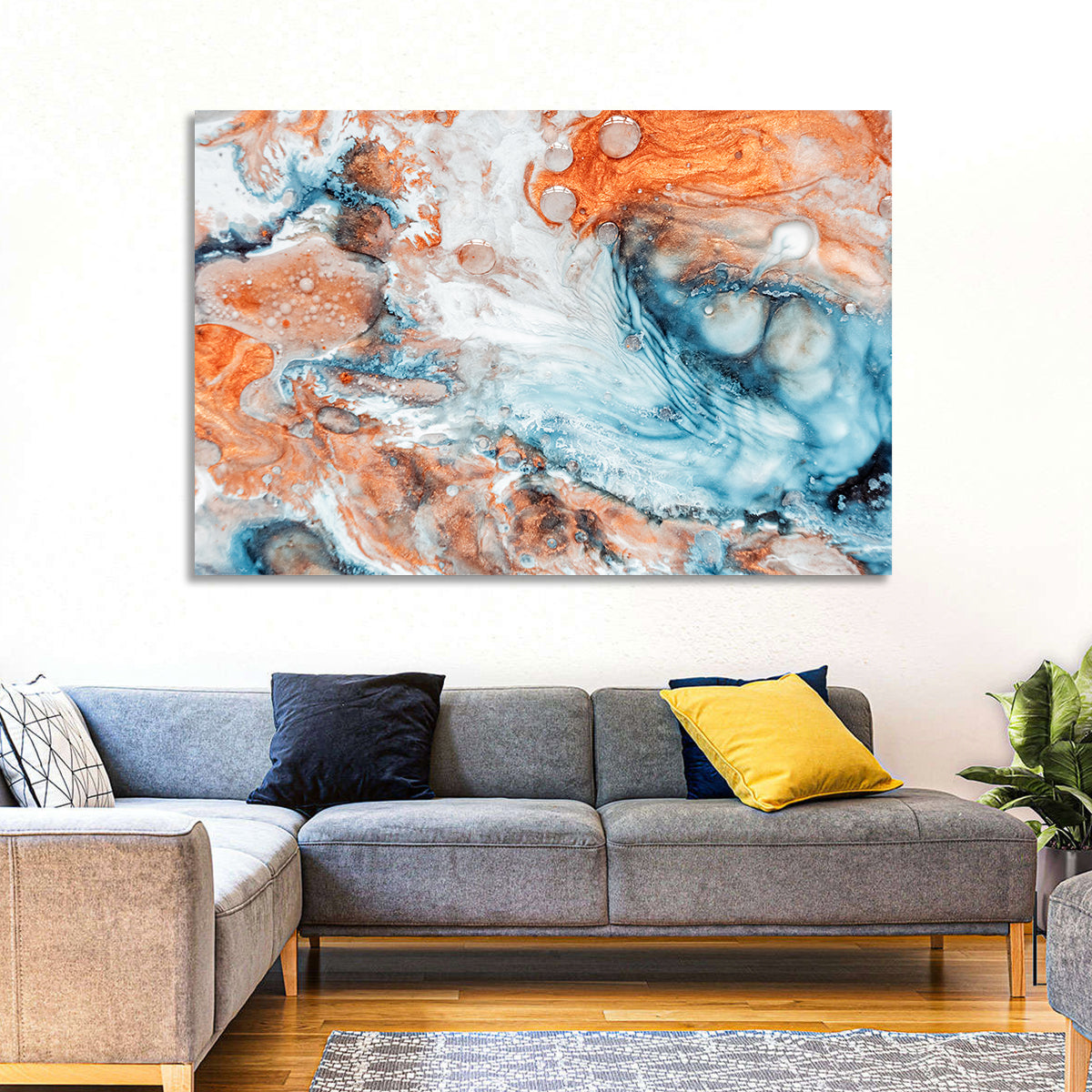 Copper Marble Fluid Abstract Wall Art in a room, landscape