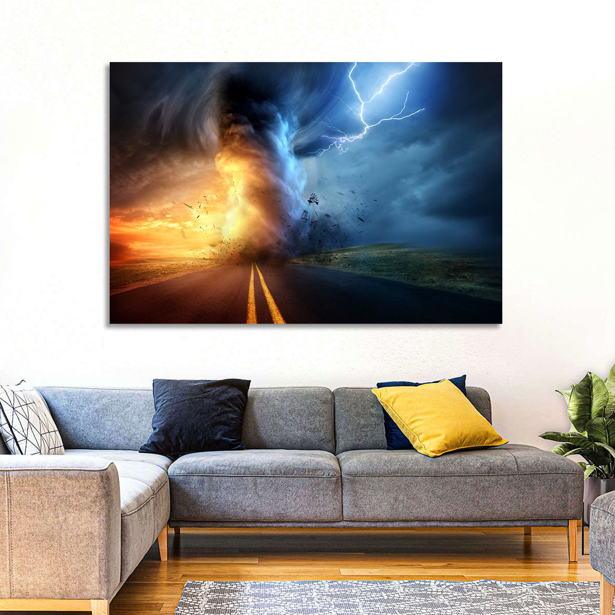 Road to a Twisting Tornado Wall Art in a room, landscape