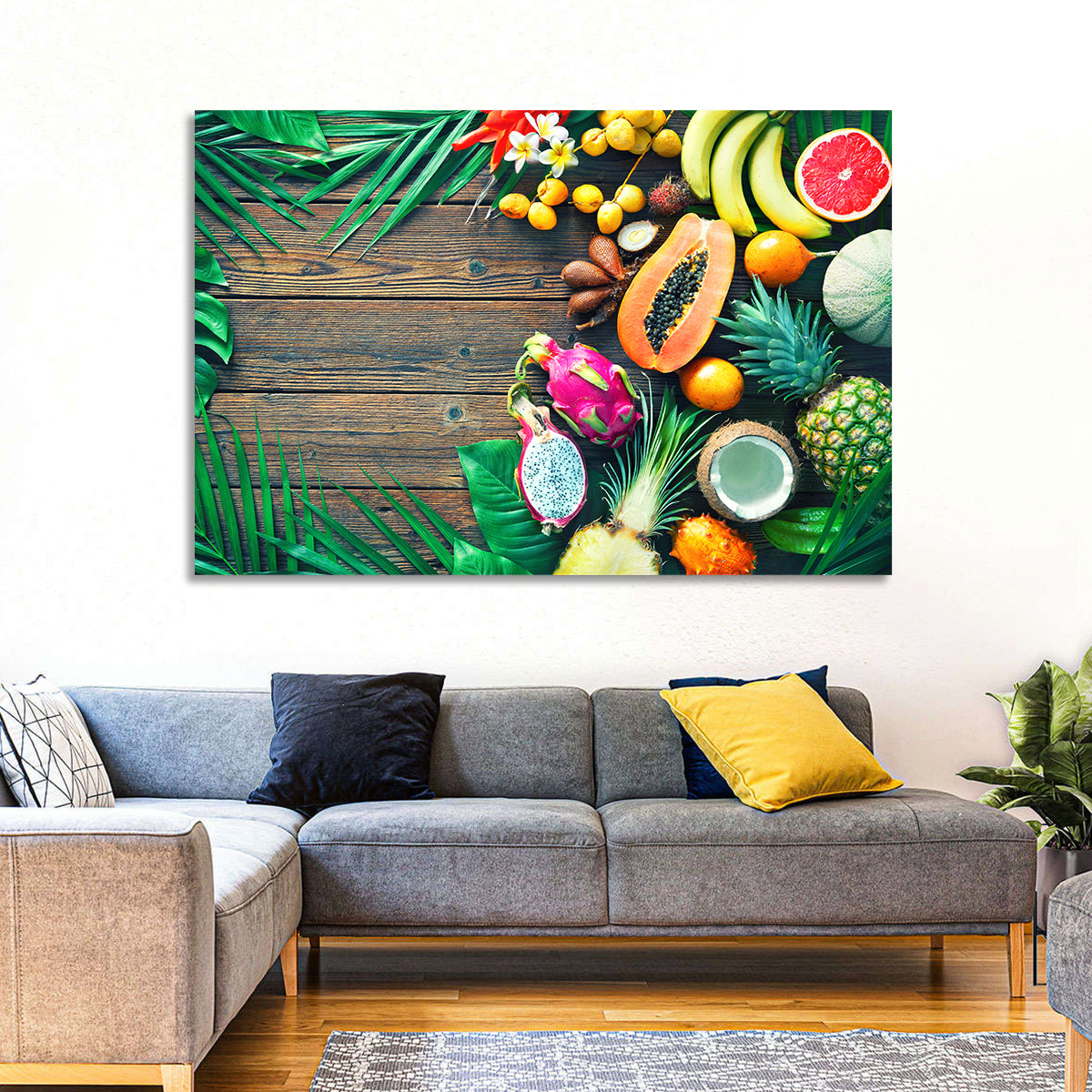 Tropical Fruit Still Life Wall Art in a room, landscape