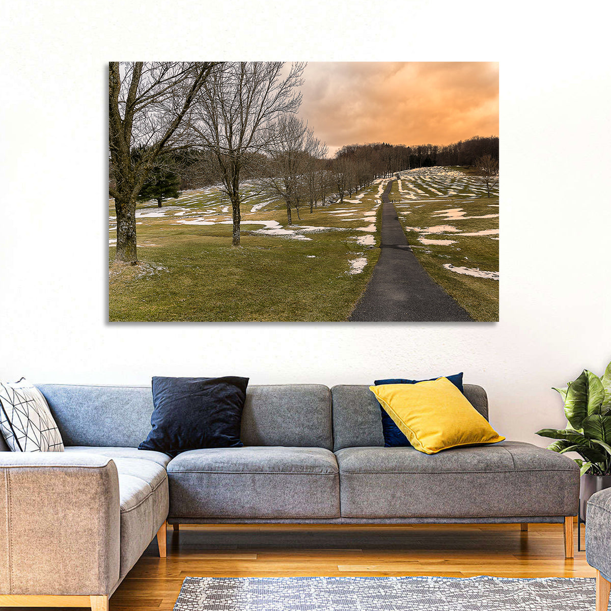 Roscoe Conkling Park Winter Path Wall Art in a room, landscape