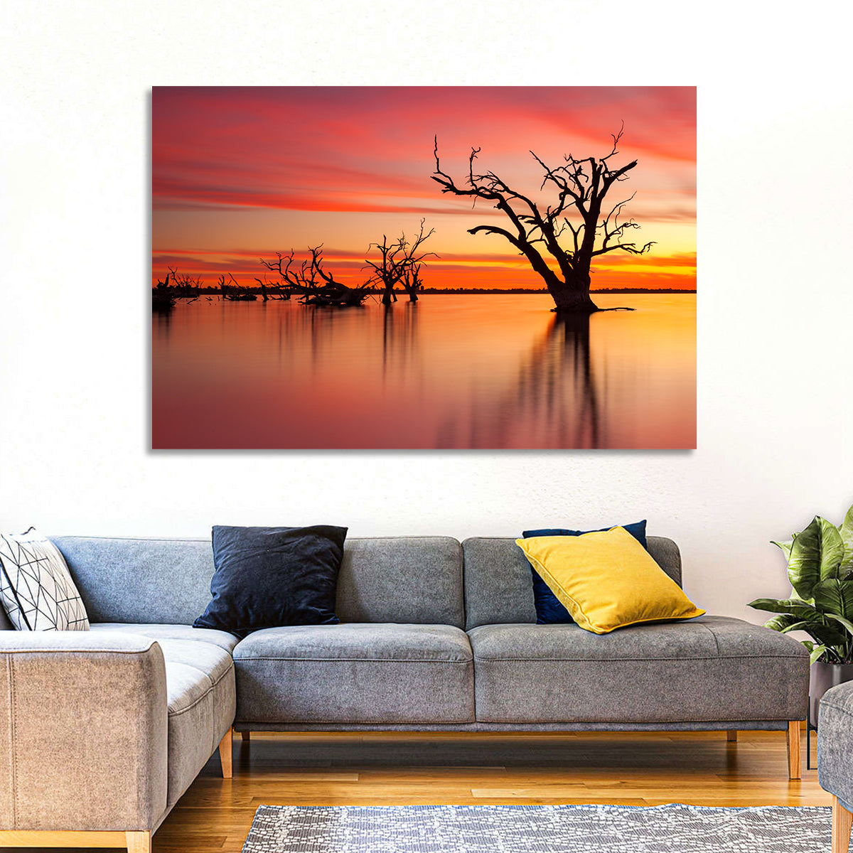 Lake Bonney Sunset Reflections Wall Art in a room, landscape