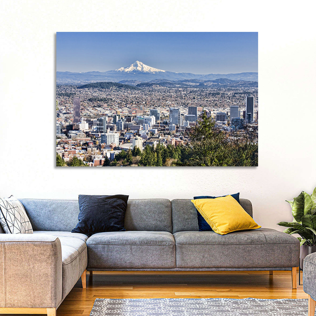 Portland Skyline with Mount Hood Wall Art